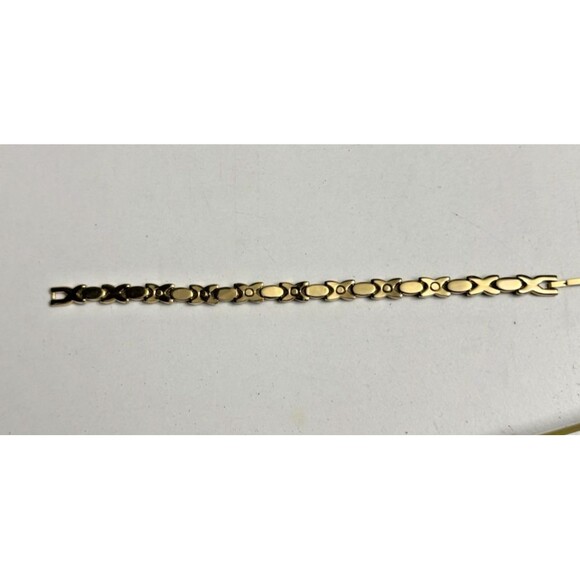 Vintage Goldtone Multi-Stone Link Bracelet – Fold Over Clasp - Picture 12 of 13